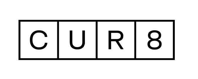 The CUR8 logo - the word CUR8 in different boxes next to each other