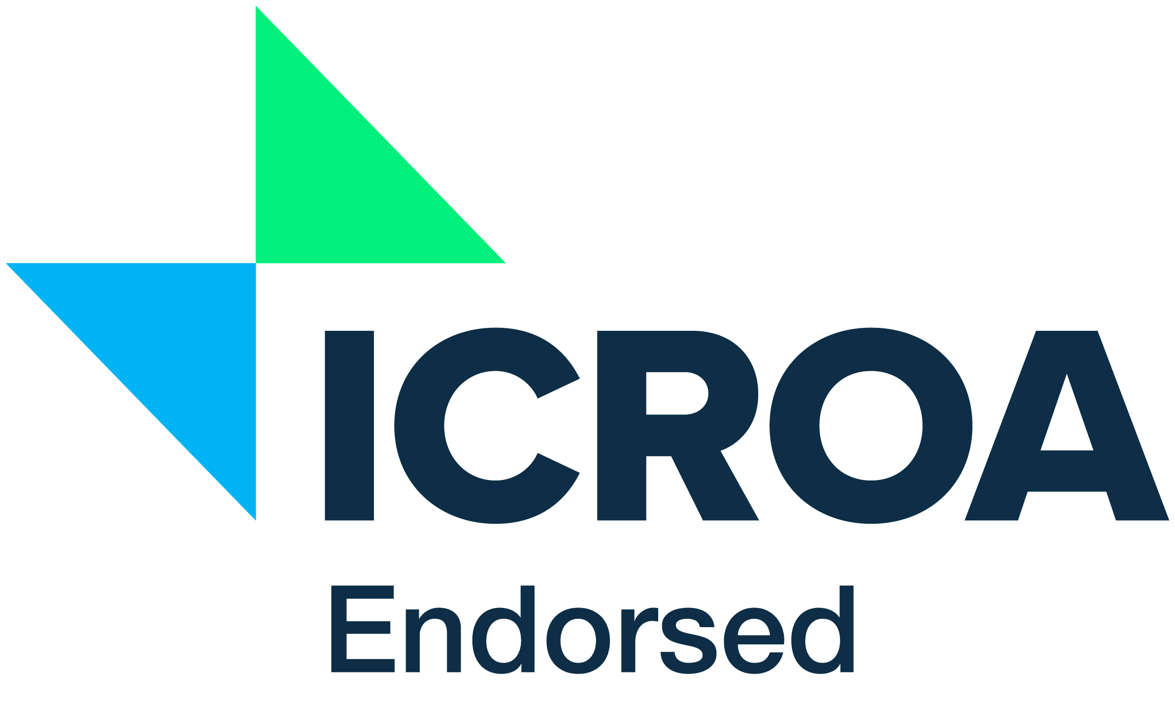 A logo with blue and green triangles which says ICROA Endorsed