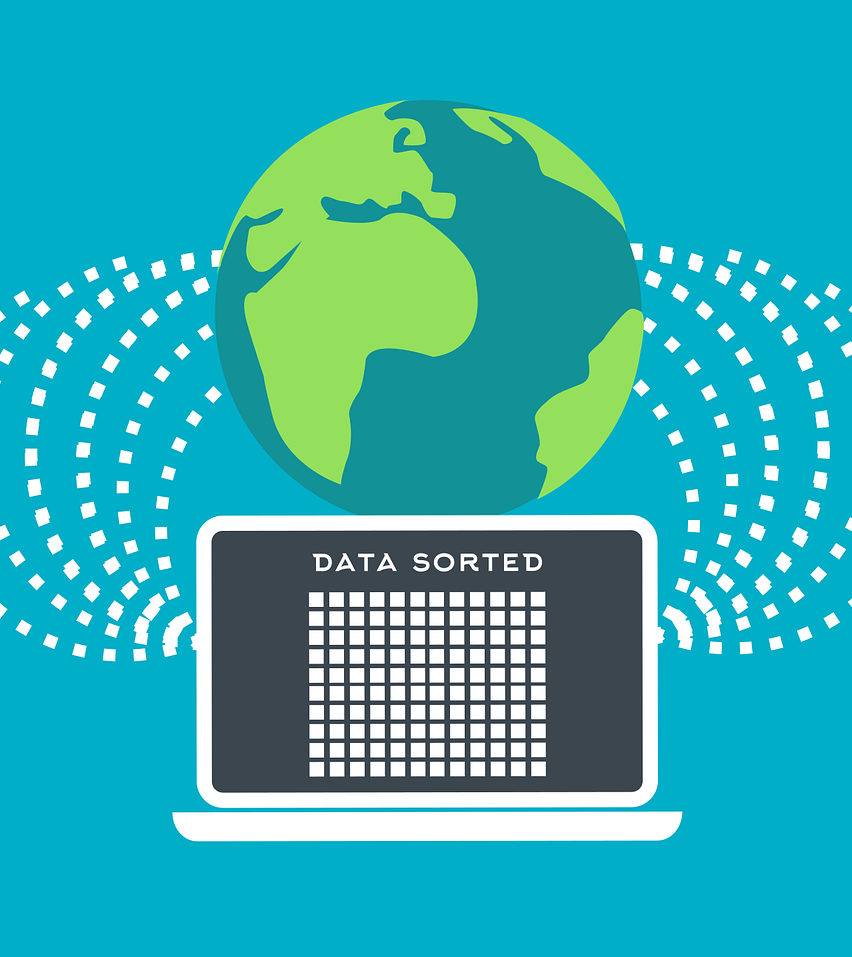 An image of a globe and laptop